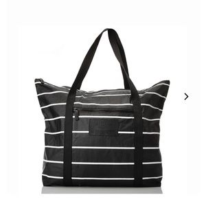 Aloha Pinstripe Zipper Tote in White on Black NWT